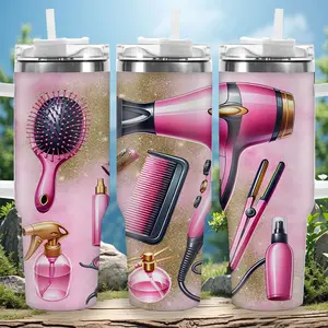 1pc 40oz Pink Glitter Hair Styling Tools Tumbler with Lid, Insulated Travel Mug, Gift for Women Men, Ideal for Halloween, Independence Day, Memorial Birthday Gift, Coffee Cup, weird stuff