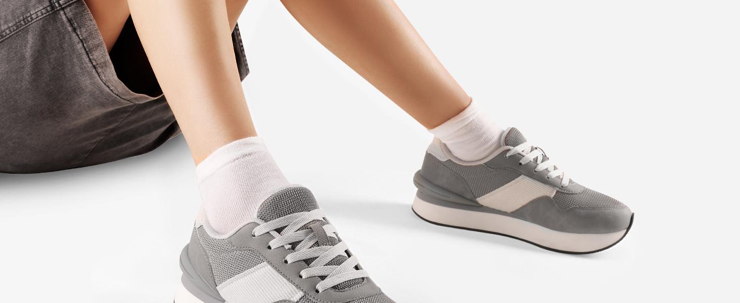 DREAM PAIRS Women Chunky Platform Lightweight Lace Up Casual Fashio Ray Sneaker