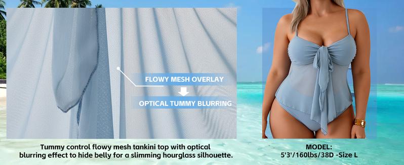 B2prity Tankini Swimsuits for Women Tummy Control Flowy Mesh Tops High Waisted Bottoms Coquette 2 Piece Bathing Suits