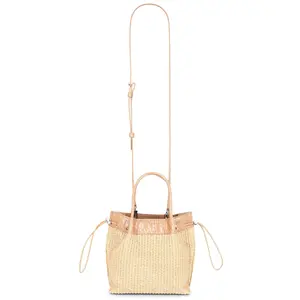 BY FAR Baby Kayla Raffia & Croco Embossed Handbag in Natural