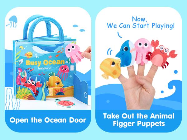 hahaland Ocean Busy Book for Toddlers 1-3, Montessori Toys Sensory Activity Busy Board, Travel Toy for 1 2 3 Year Old Boys Girls, Educational Fine Motor Skills Learning Toy, Toddler Birthday Gift