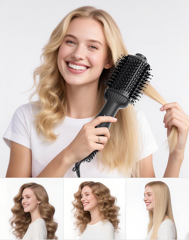 Aibesser 4-in-1 Dual Voltage Hot Air Handle Volumizer Hair Dryer Straightener Curler with Ceramic Tourmaline Ionic Curling Brush Lightweight Plug，Dryer/Curler/Straightener/Scalp Massager, Anti-Scald Bristles, Intelligent Heat Control, Cold & Hot Air Cycle