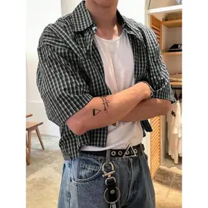 Men's regular checkered printed short sleeved shirt, summer casual and comfortable top, daily fashionable men's clothing