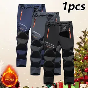 Men's Solid Color Buttoned Zipper Pocket Warm Lined Pants, Regular Fit, Comfortable Casual Windproof Warm Outdoor Activity Trousers, Men's Outdoor Windproof Multi-Functional Winter Warm Casual Pants, Men's Lower Body Apparel, Gift for Men, Christmas Gift,