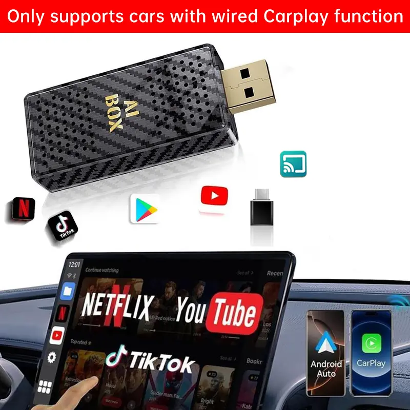 【SummerFinds】Yurnlv Mini Al Box -Streaming Netflix/Youtube/Tiktok to your car! 4in 1 Wireless CarPlay and Android Auto Adapter suitable forFactory wired CarPlay Cars