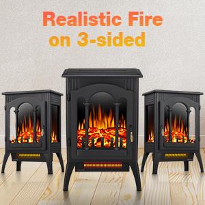 R.W.FLAME Electric Fireplace Heater, 20" Freestanding Fireplace Infrared Stove 1000W/1500W, 3D Realistic Flame Effects, Adjustable Brightness and Heating Mode, Overheating Safe Design