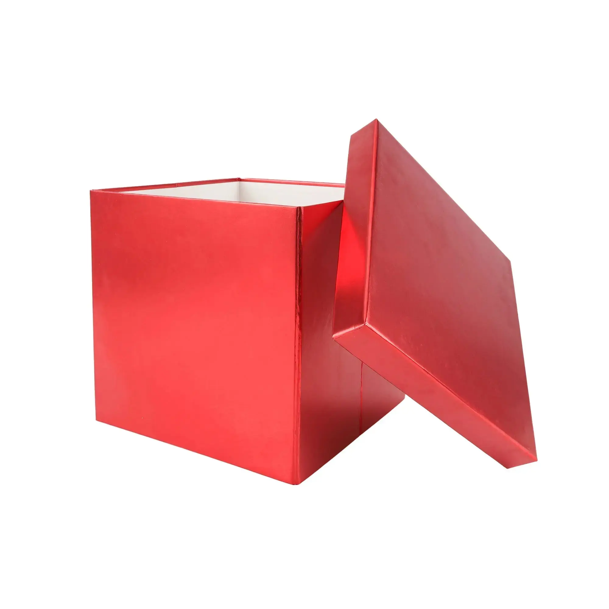 9"x 9" x 9" Collapsable Gift Box w/ Removable Lid | Metallic Matte Red