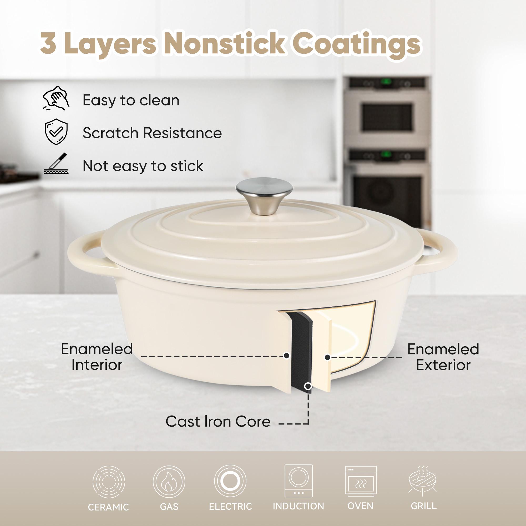 4.5 QT Enameled Oval Dutch Oven Pot with Lid and Dual Handles, Cast Iron Dutch Oven for Cooking, Bread Baking, Non-stick Enamel Coated Cookware