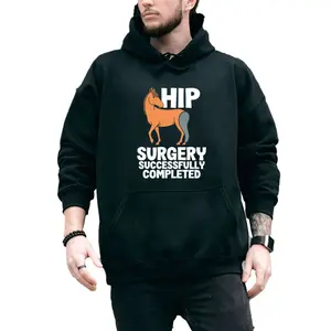 Long Sleeve Hip Surgery Recovery Hoodie – Black, Comfortable Casual Wear for Men and Women