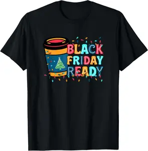 Cotton Graphic Tees Streetwear Gifts Friday Shopping Ready Christmas Lights Black  Family T-Shirt