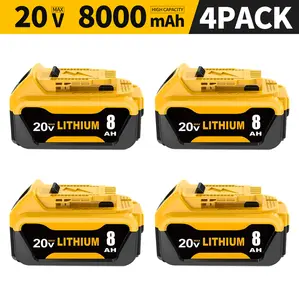 4Packs High 8000mAh DCB206 Replacement for Dewalt 20v Battery 8.0Ah Lithium Compatible with Dewalt 20 Volt Max Battery Lithium DCB206 DCB201DCB200 DCB204 Cordless Power Tools  battery