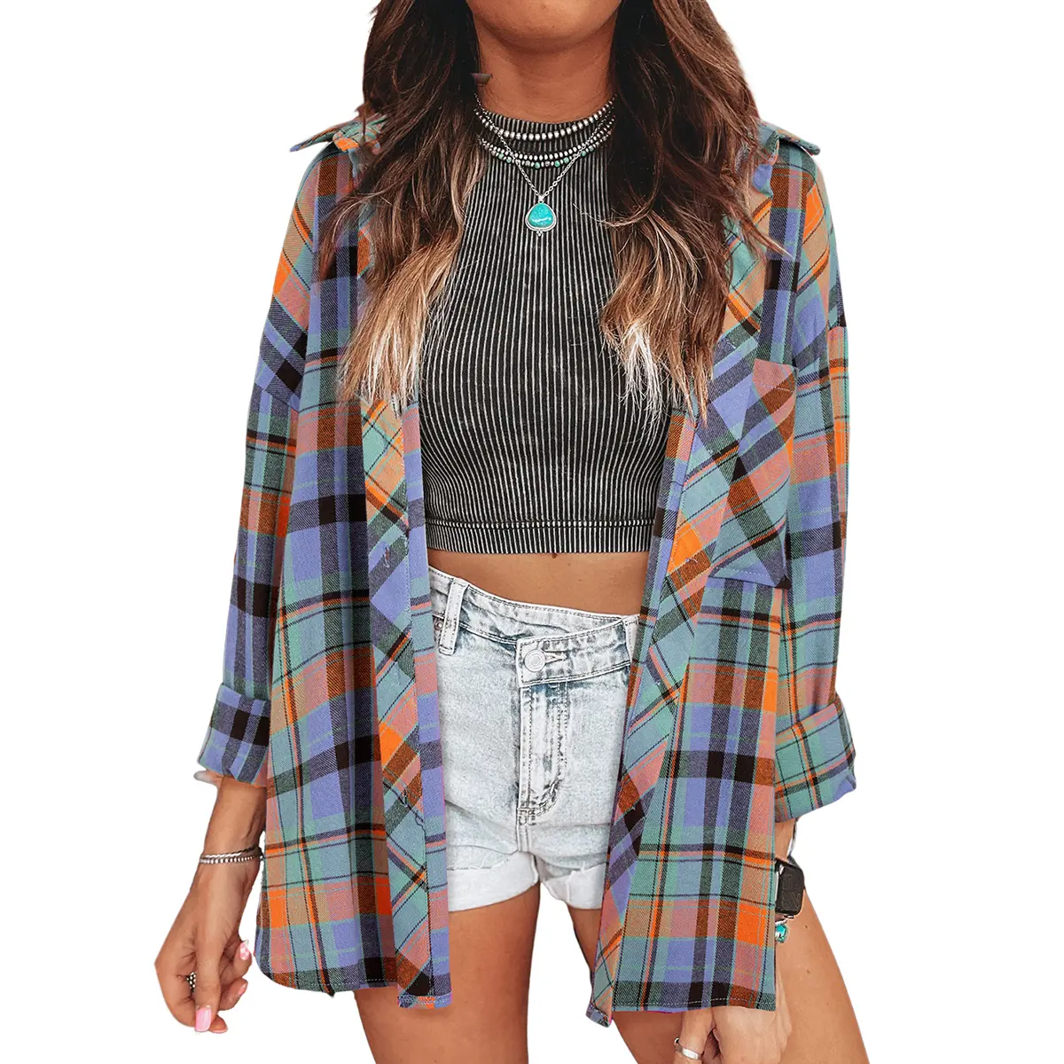 Asvivid 2026 Spring Fall Clothes For Women Casual Plaid Print Loose Vintage Button Up Shirt Long Sleeve Blouses Tops with Pockets Fashion Outfits