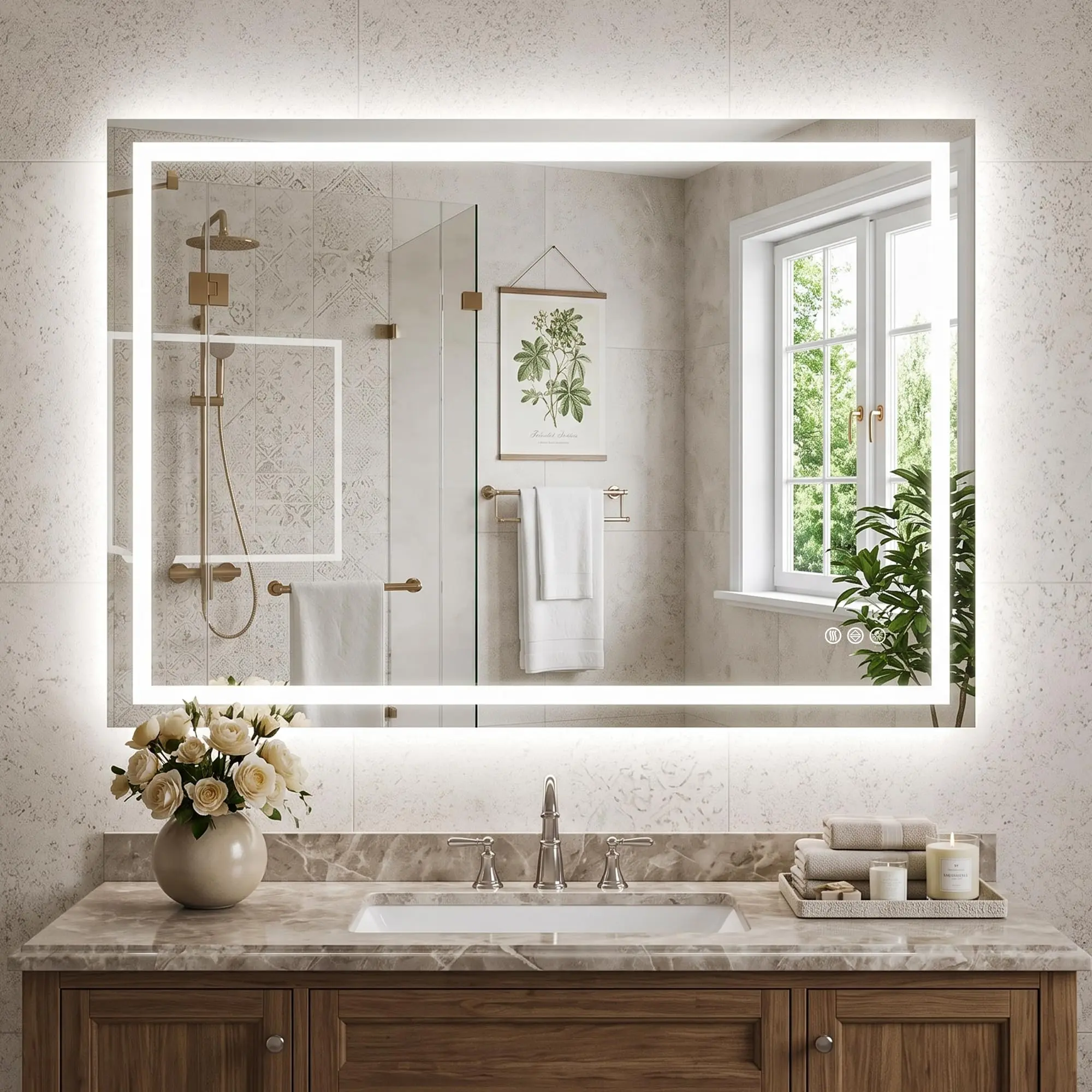 36"x 48" Smart Anti-Fog LED Bathroom Mirror with Lights and Front Light & Backlit, 3 Color Temperatures, Dimmable, Memory Function, Rectangle Modern Vanity Mirror LED Bathroom Mirror with Dual Light Source and Three Lighting Modes