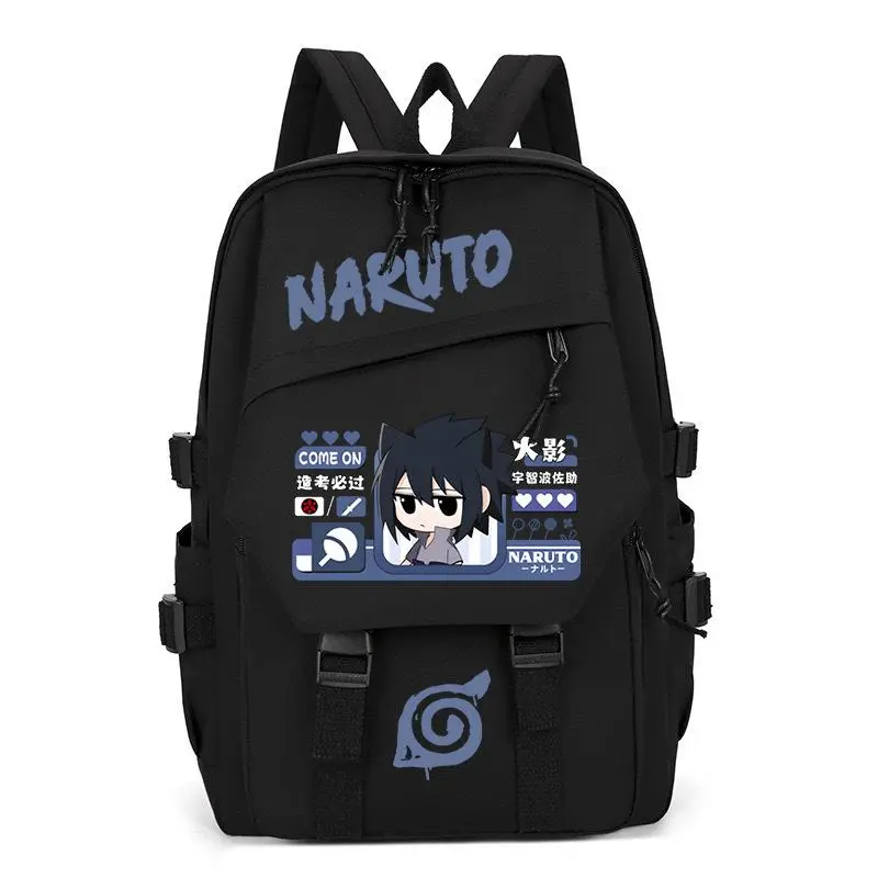Naruto Uchiha Sasuke Chibi Anime Print Black Flip Pocket Backpack Teen School Travel Laptop Daypack