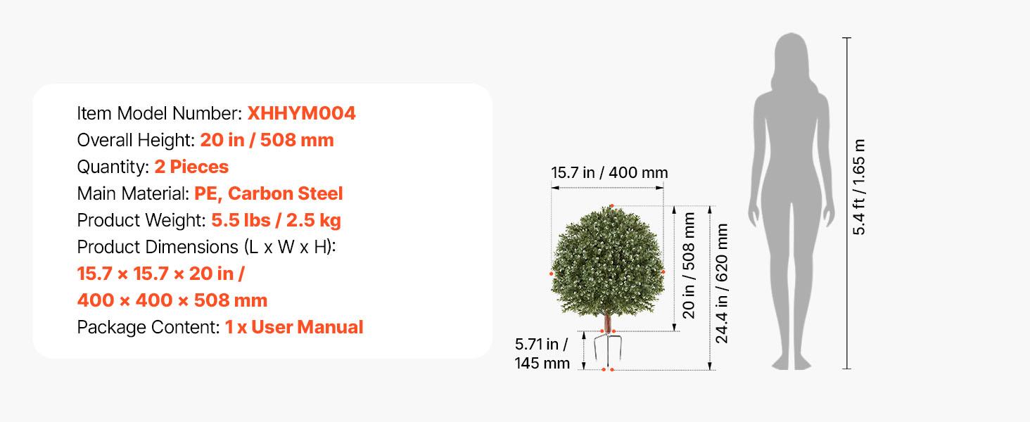VEVOR 2-Pack 20-in PE Plastic Artificial Boxwood Topiary Balls with Metal Ground Spikes, Decorative Evergreen Faux Plants Fake Greenery for Room Decor, Front Door#BacktoSchool VEVOR 2-Pack 20-in PE Plastic Artificial Boxwood Topiary Balls with Metal Ground Spikes, Decorative Evergreen Faux Plants Fake Greenery for Room Decor, Front Door#BacktoSchool