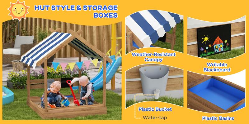 Outsunny Wooden Kids Sandbox Outdoor Children Play Equipment Activity Gift for Boys and Girls