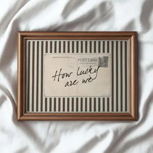 How Lucky Are We Wall Art Poster – Vintage Postcard Quote Print, Coquette Brown Striped Aesthetic Poster, Old Money Sentimental (NO FRAME)