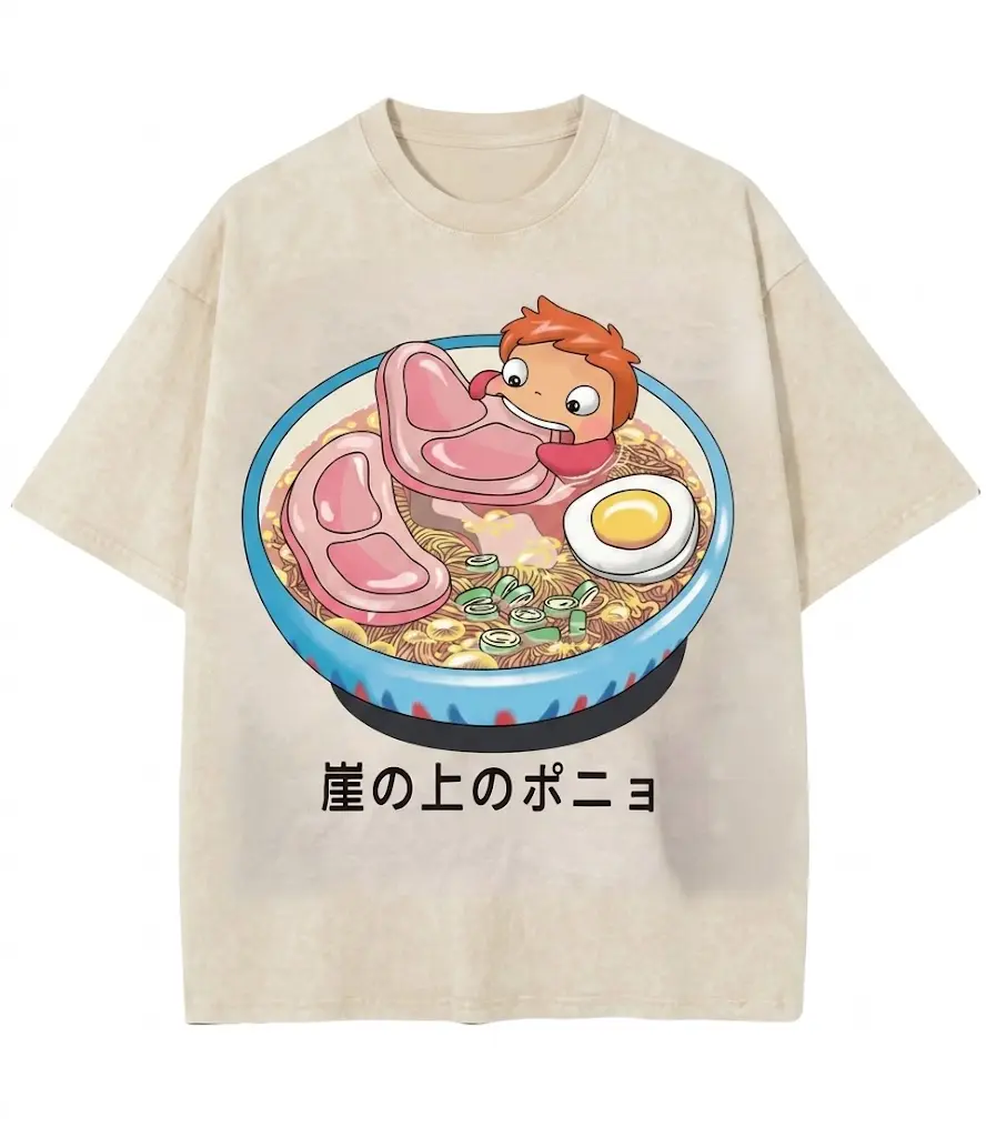 Studio Ghibli Ponyo Ramen Bowl Graphic Shirt Oversized Vintage Anime Tee Japanese Movie Merch