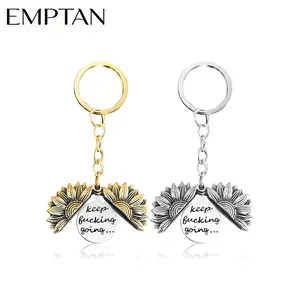 EMPTAN 1pcs Sunflower Keychain, Keep Going Engraved Sunflower Keychain Pendant, Inspirational Gifts for Women Men Best Friend Birthday Christmas Gifts