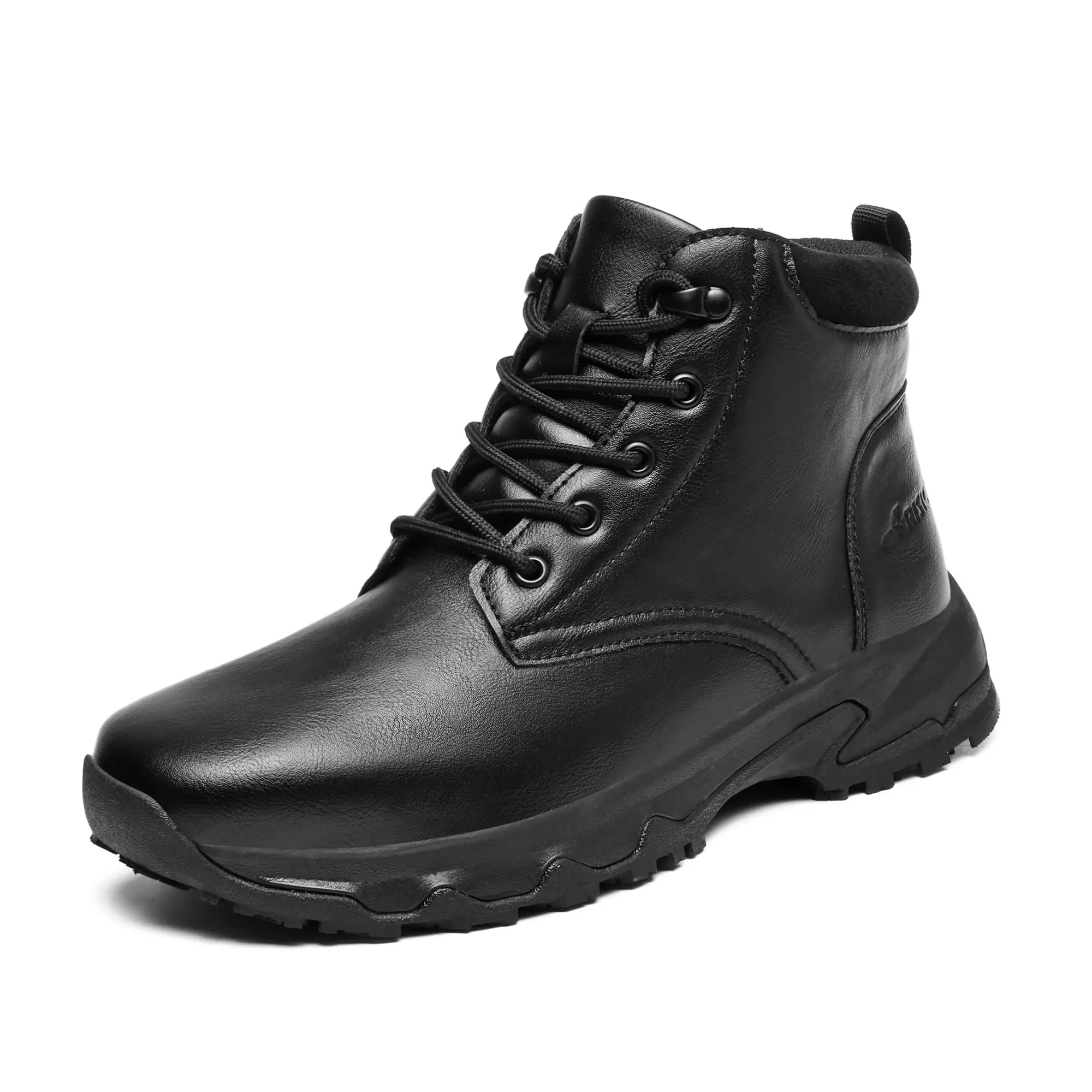 Men's Lace-up Work Boots with a Waterproof Leather Upper, Slip Resistant Ankle Shoes for Kitchen, Restaurant & Outdoor Walking, Walking Shoes, Work Safety Sneakers, Closed, Wedge, Laces, All Seasons, Non-Slip Sole Steadies Busy Floors, Slip Control Helps