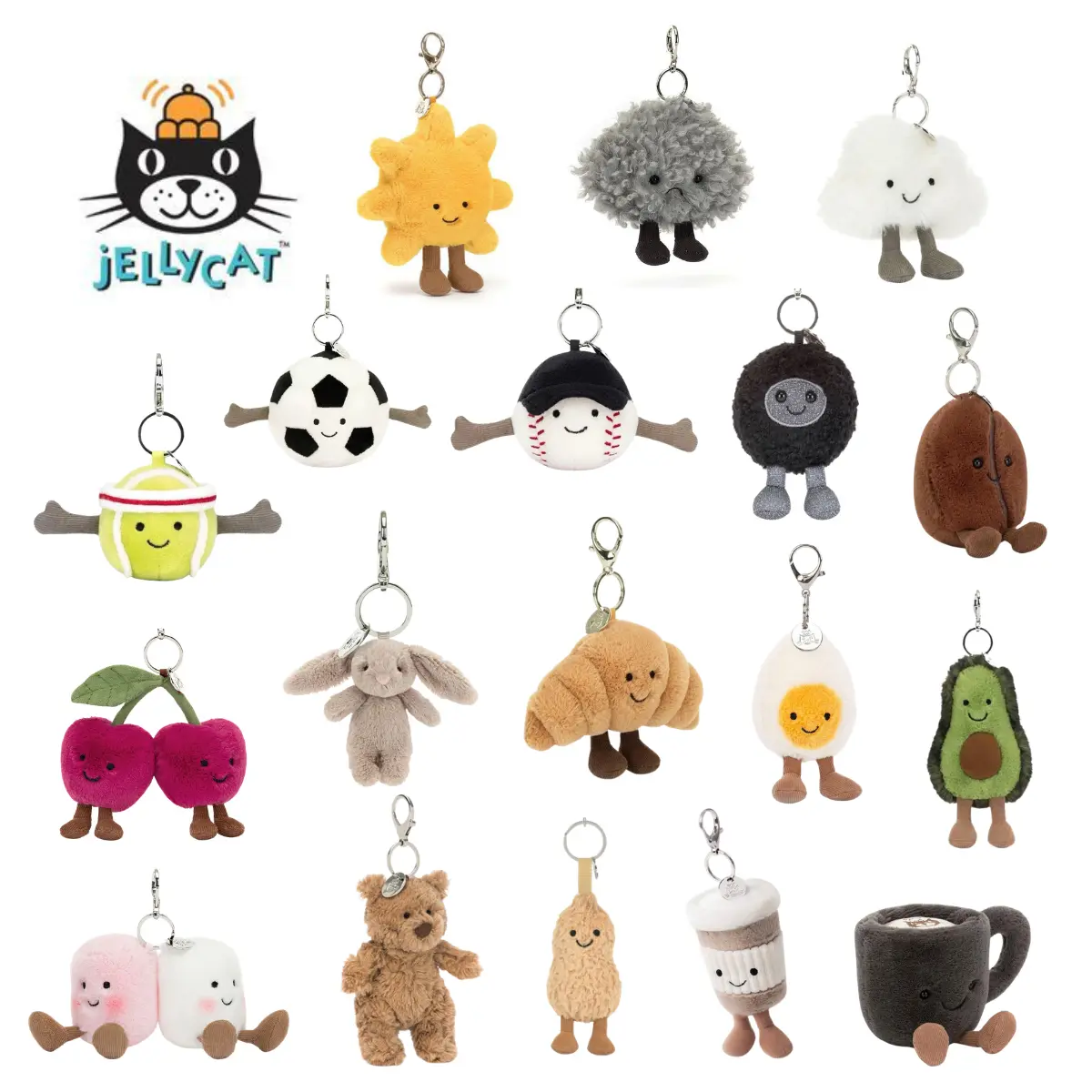 Jellycat Collectible Plush Keychain - Cute Animal or Food Stuffed Charm, Hanging Pendant for Car, Backpack Fashion Gift Accessory