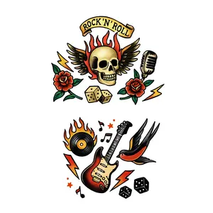 Rock and Roll Full Arm Temporary Tattoo Sleeve for Kids - Let's Rock! Fake Tattoo