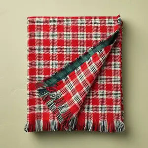 50"x60" Vintage Reversible Brushed Woven Throw Blanket Red Plaid - Hearth & Hand with Magnolia