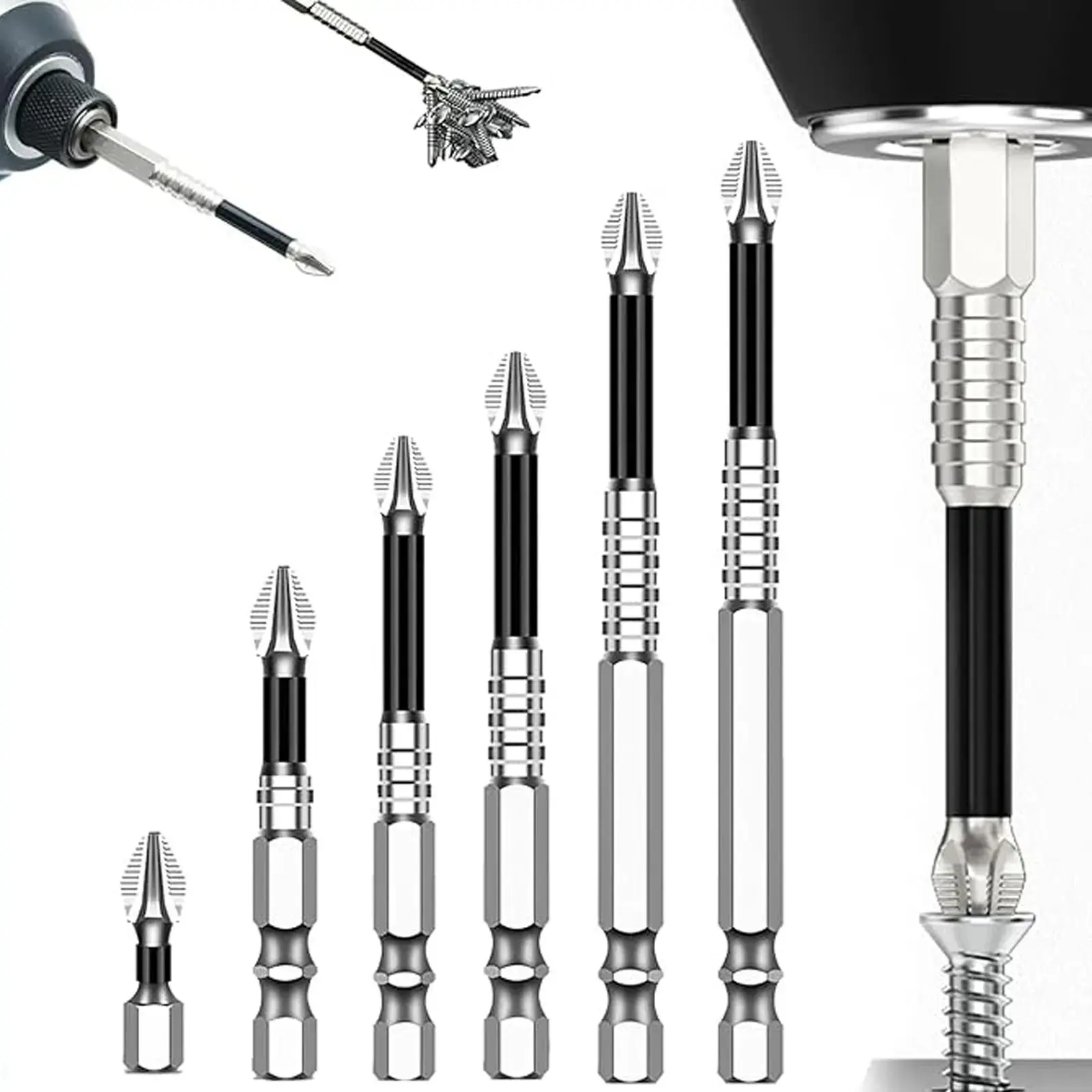 6-Pack Titanium Alloy Magnetic Precision Screwdriver Set, Impact-Resistant, Non-Slip Cross Head, Super Hard Hand Tool for Hardware Repairs