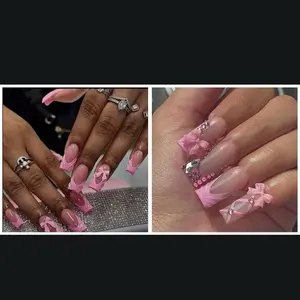 24 Medium Length Square Press Nails with 3-D Bows and Flower Design = art=%2=--=%2=- press-on=%2=----=%2=- nail=%2=-- press-on nail 3d charms coffin nail