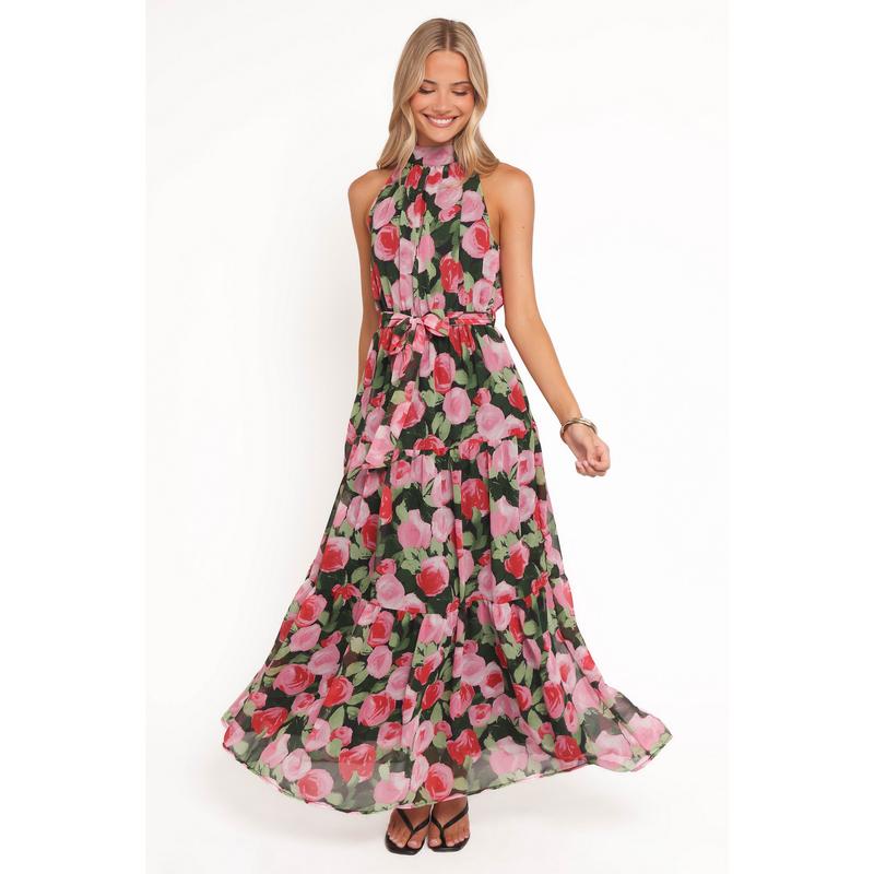 Caroline Maxi Halter Dress - Black Floral