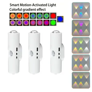 Smart RGB Motion Sensor Night Light, 3/4PCS USB Rechargeable LED Ambient Lights with Magnetic Mount, Dimmable Color Gradient Wall Lamp for Bedroom Hallway Closet Stairs, Auto On/Off Indoor Lighting for Home Safety