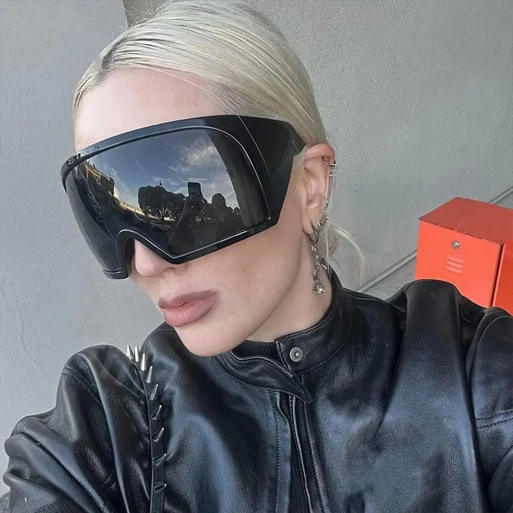 Futuristic Wrap Around Sunglasses Rave Curved Lens UV400 Protection 2000'S Eyewear Oversized Y2K Sun Glasses  Cool Steampunk Oversize Wrap Around Sunglasses