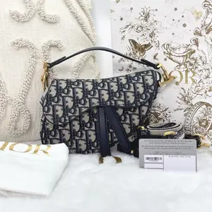 Pre-owned Dior Christian Blue Oblique Canvas Saddle Bag |19707123 WWL HD
