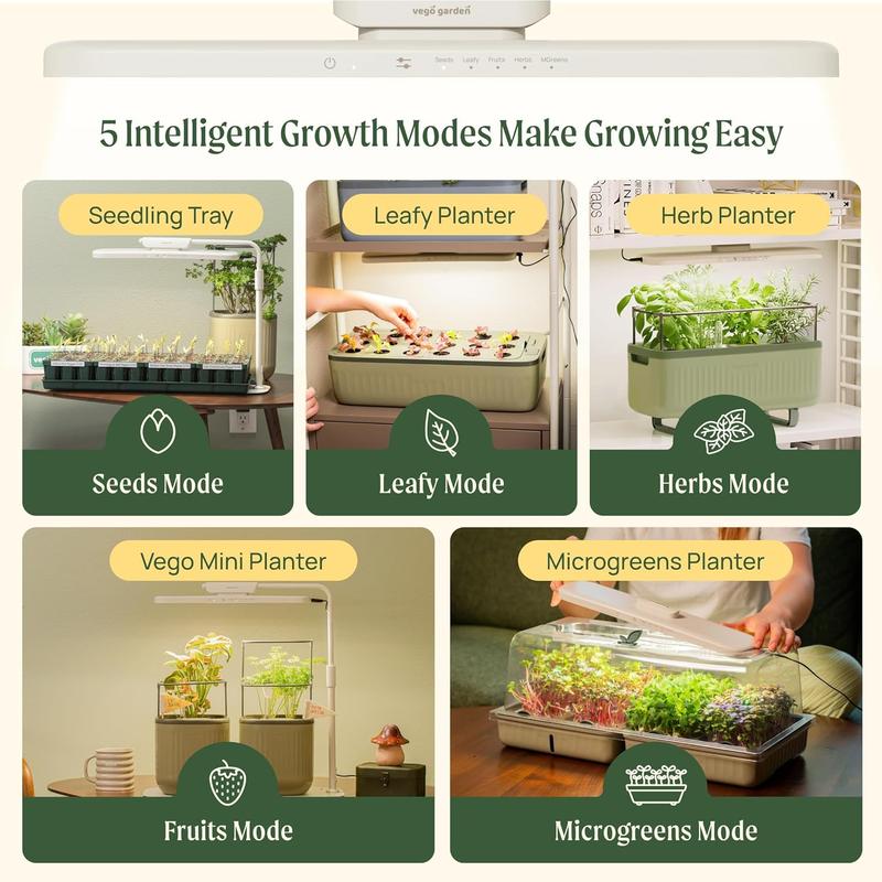 Vego Garden Grow Lights Stand for Indoor Plants Full-Spectrum LED Light with 5 Modes & Adjustable Height 14.9" to 22.5" for Seedlings Fruit Herbs Greens & Microgreens Heavy Duty Greenhouse Modern Design