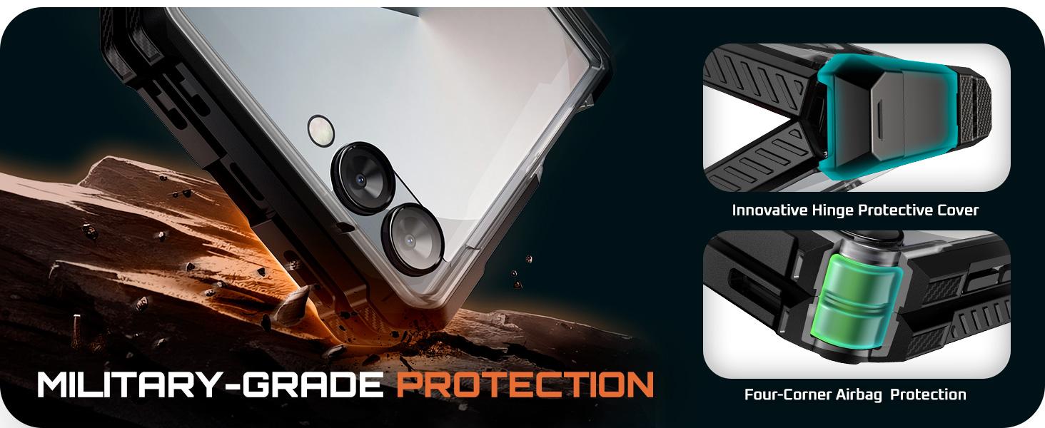 SUPCASE for Samsung Galaxy Z Flip 7 Case with Stand & Front Screen Protector (Unicorn Beetle Grip), [Support MagSafe] [Hinge Protection] Full Body Military-Grade Translucent Back Phone Cover, Black magnetic wireless