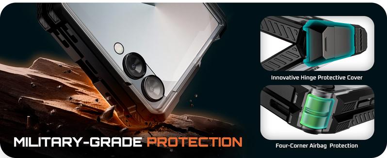 SUPCASE for Samsung Galaxy Z Flip 7 Case with Stand & Front Screen Protector (Unicorn Beetle Grip), [Support MagSafe] [Hinge Protection] Full Body Military-Grade Translucent Back Phone Cover, Black magnetic wireless