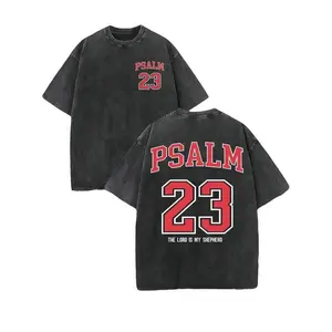 PSALM 23 Christian T-Shirt 'THE LORD IS MY SHEPHERD' Vintage Retro Washed Double Sided Print High Quality Men's & Women's Casual Crewneck Short Sleeve Graphic Tshirt neck Double-Sided Water Wash Anime Granny Bible Verse Inspirational Concert streetwear ta