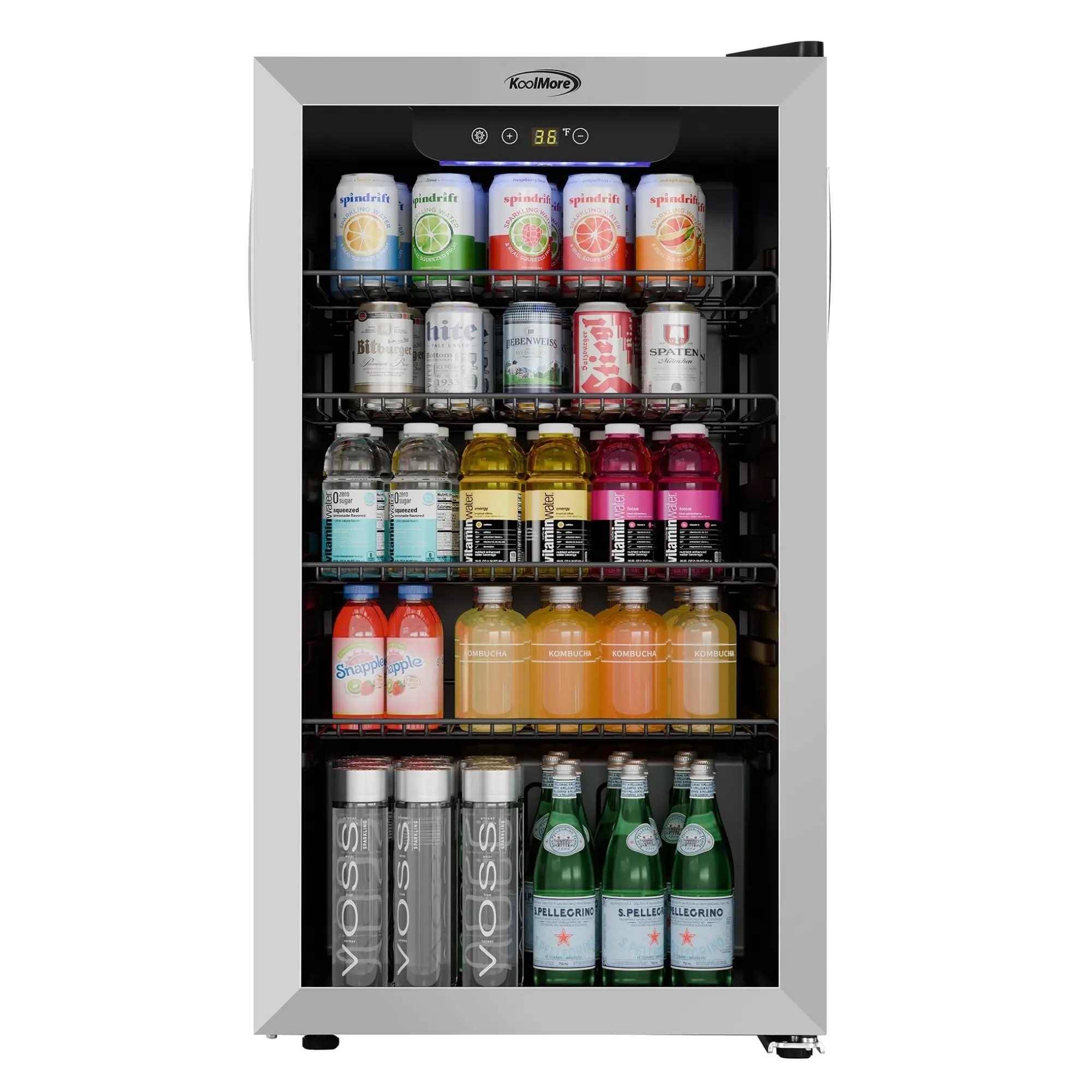 18 in. Compact 3.2 Cu. Ft. Beverage Refrigerator Merchandiser - Stainless Trim, Tempered Glass Door, Touch Panel, Digital Display, Energy Saver Mini Refrigerator for Smart Kitchen (116.5 kwh/year, KM-BR32SS)