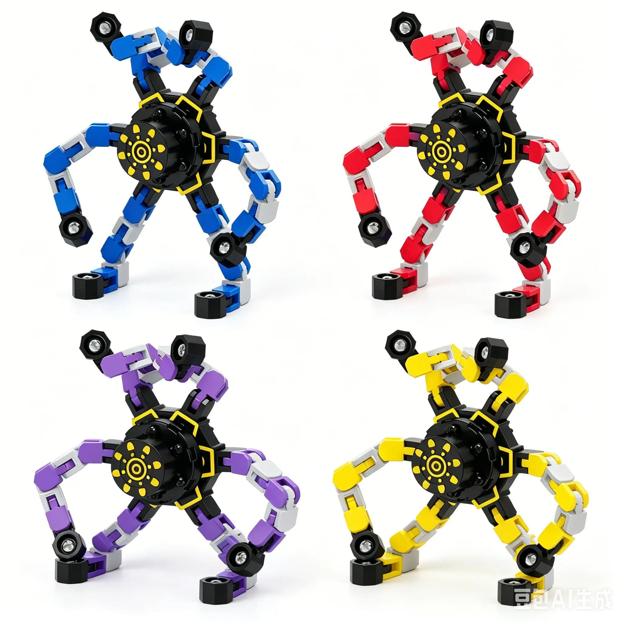 4PCS Transforming Mecha Spider Fidget Spinner Set - Sensory Stress Relief Fidgeting Tool, Anxiety Relief Aid, Finger Spins, Interactive Robot Desk Item for Kids/Adults, Neurodivergent Kids Pocket Toy