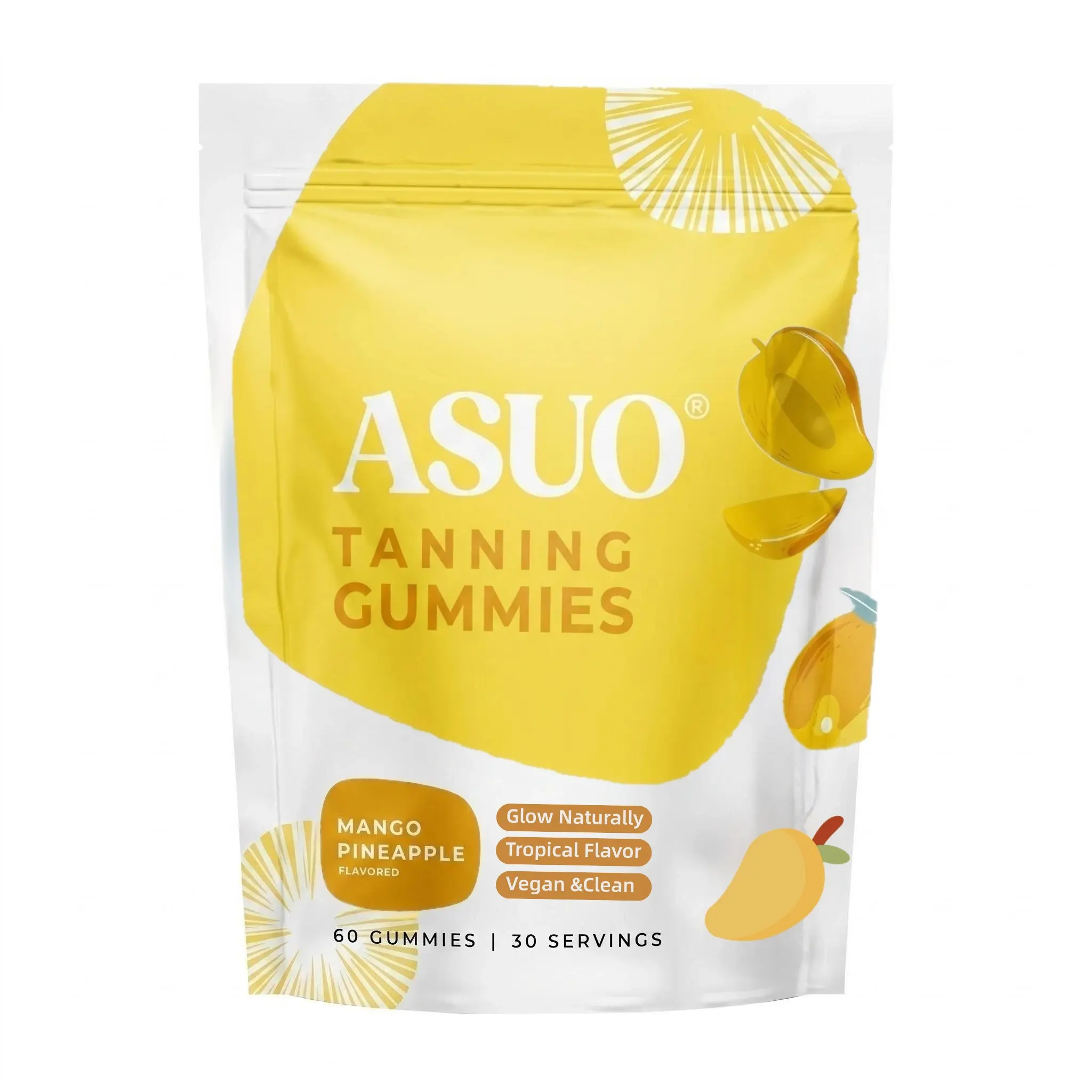 ASUO Tanning Gummies - Flavored, Sugar-Free Vegetarian Oral Self-Tan Supplements for Adults, Skin Care Melanin Booster with Beta Carotene, Astaxanthin, Lycopene, Niacinamide, Vitamin C, Antioxidant, Sun-Free Alternative to Tanning Pills for Bronze Glow