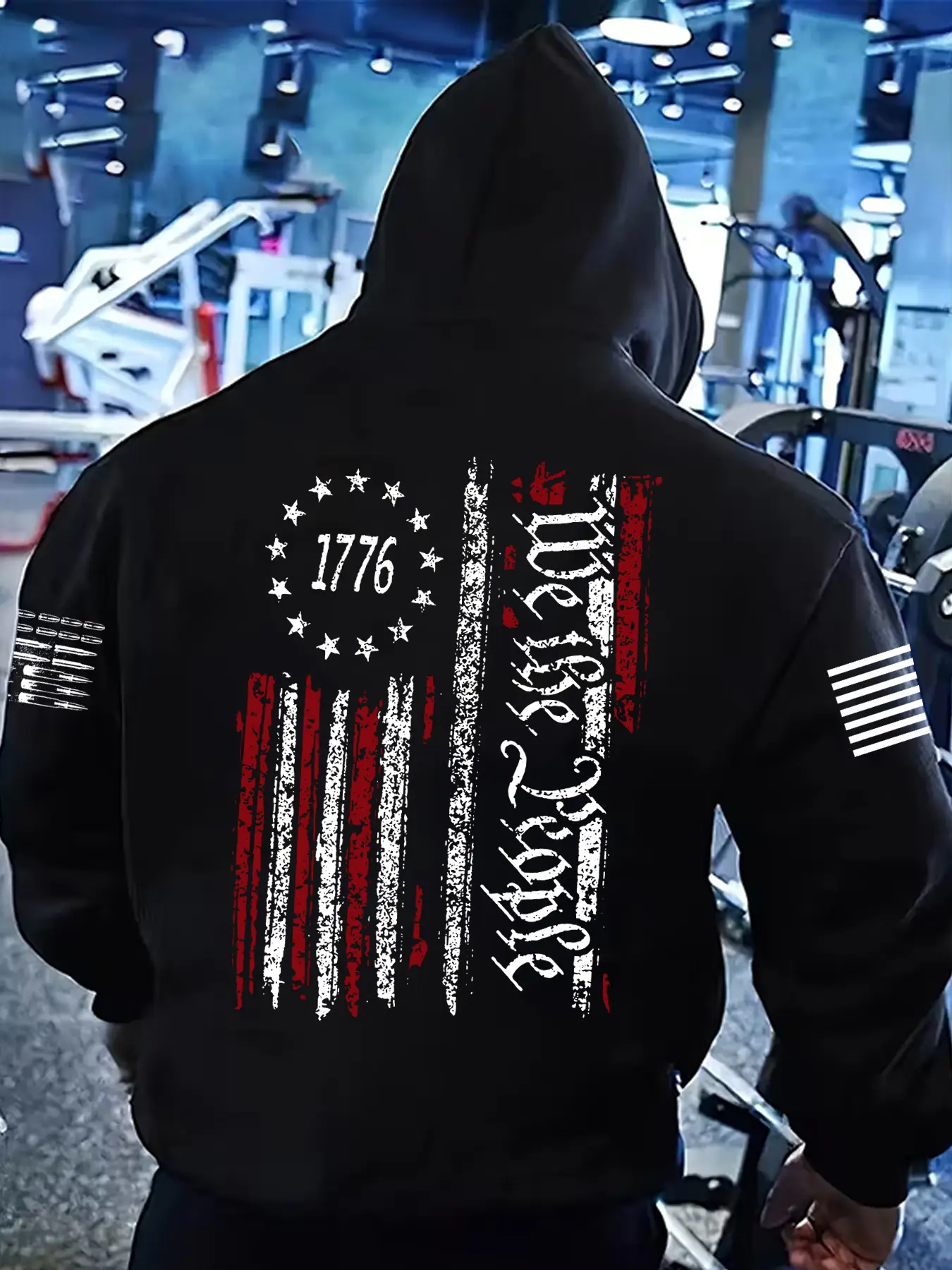 Men's Thick Long Sleeve Loose Hoodie, Flag Print, Graphic Print Hoodie, Casual Comfortable Sports Sweatshirt, Graphic Hooded Sweatshirt, Fall & Winter Outdoor Activities