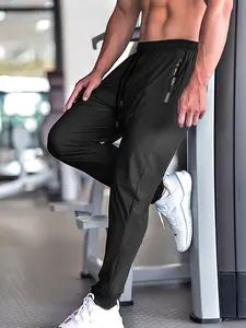 Ice Silk Quick-Dry Sports Jogger Pants for Fitness and Running, Dry-Fit Cuffed Joggers with Drawstring Waistband and Zipper Pockets, Anti-Loss Design outfit sale breathable short skin-friendly smooth soft fabric suitable solid color fashion sport pant leg