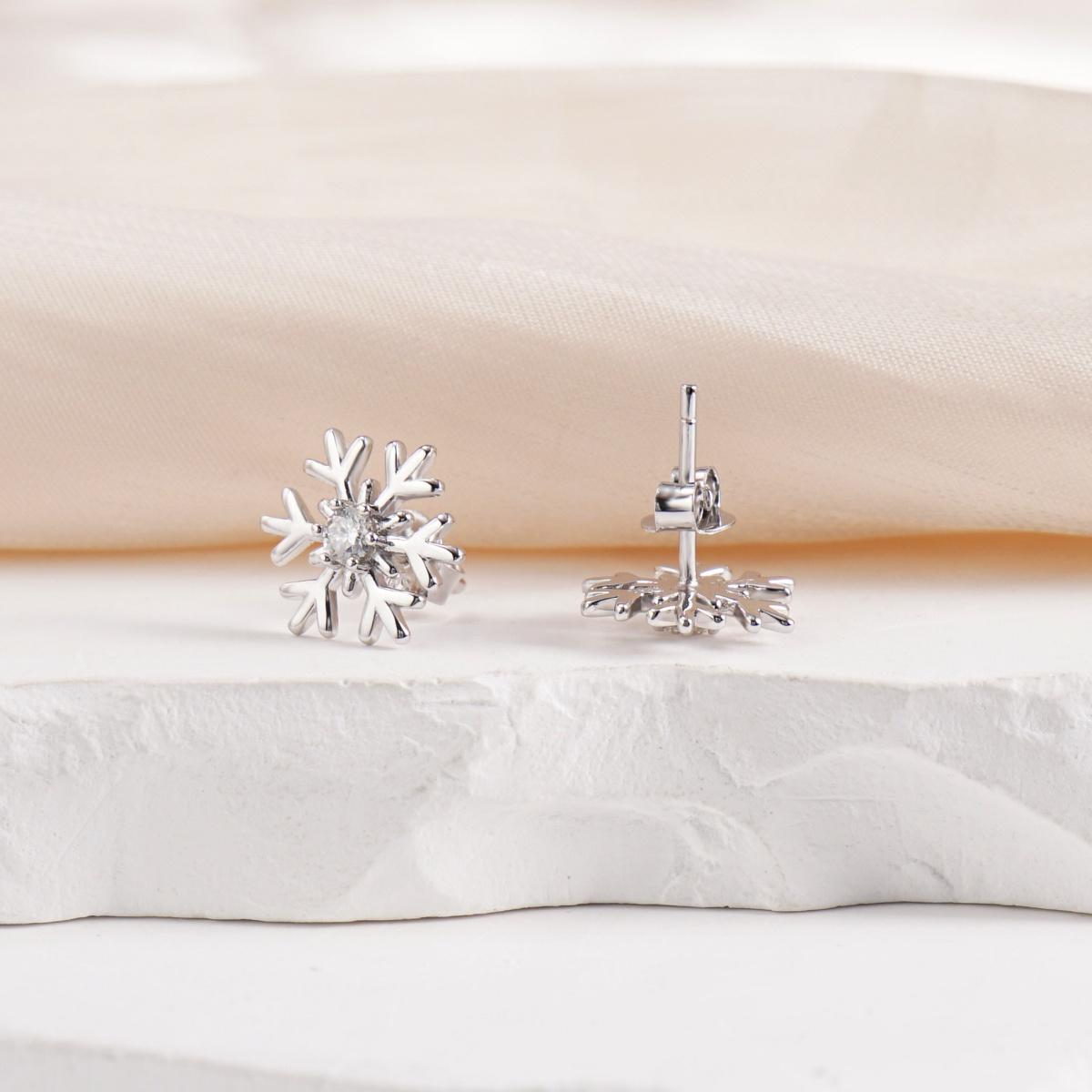 Delzzad Romantic Icy Snowflake Stud Earrings Synthetic Moissanite S925 Earring Jewelry Perfect Birthday Engagement Anniversary Christmas Gift