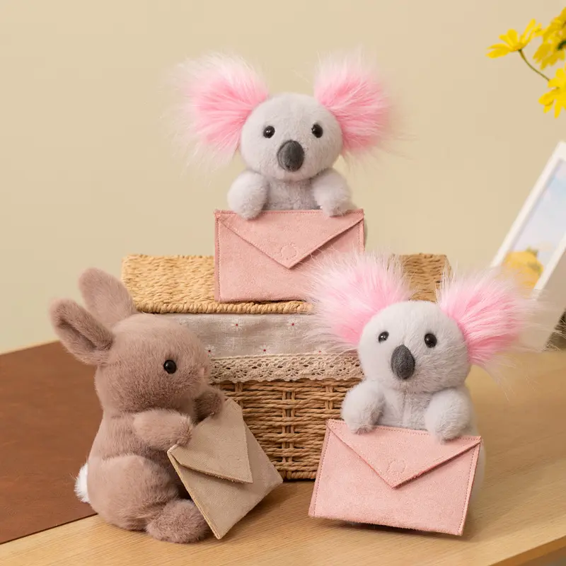 Cute Desk Buddy Stuffed Animal with Envelope Feature, 2 Styles-Koala/Rabbit, 14-20cm, Polyester Fiber Fill, Soft Gift for Home Office Decor
