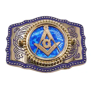 WMG Handmade Western Rodeo Vintage Masonic Belt Buckle Gold Tone Fashion Belt Buckles Blue Freemason Logo Buckles