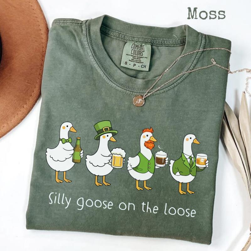 Comfort Colors Silly Goose On The Loose Beer Shirt, St Patrick’s Day Goose Shirt, Funny Irish Goose Tee, Lucky Goose Shirt