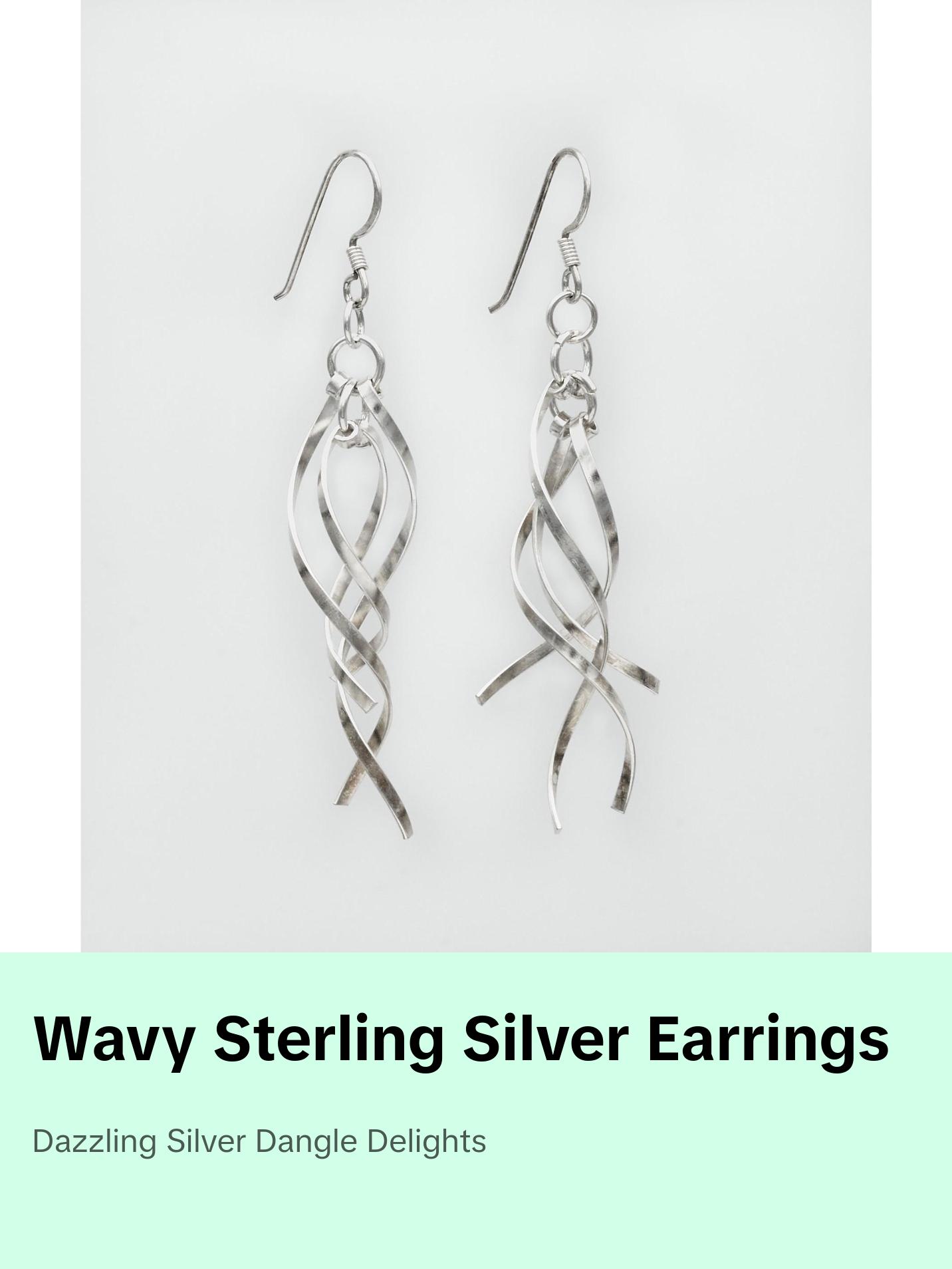 Wavy Sterling Silver Drop Dangle Earrings