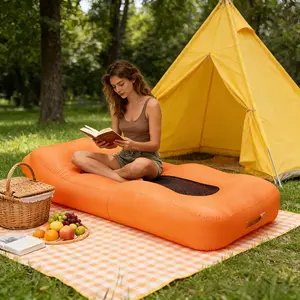 Portable Inflatable Sofa Bed for Camping Outdoor Activities - Compact Orange Air Cushion Mattress for Music Festivals Picnics, Soft Comfortable Lightweight with Storage Bag