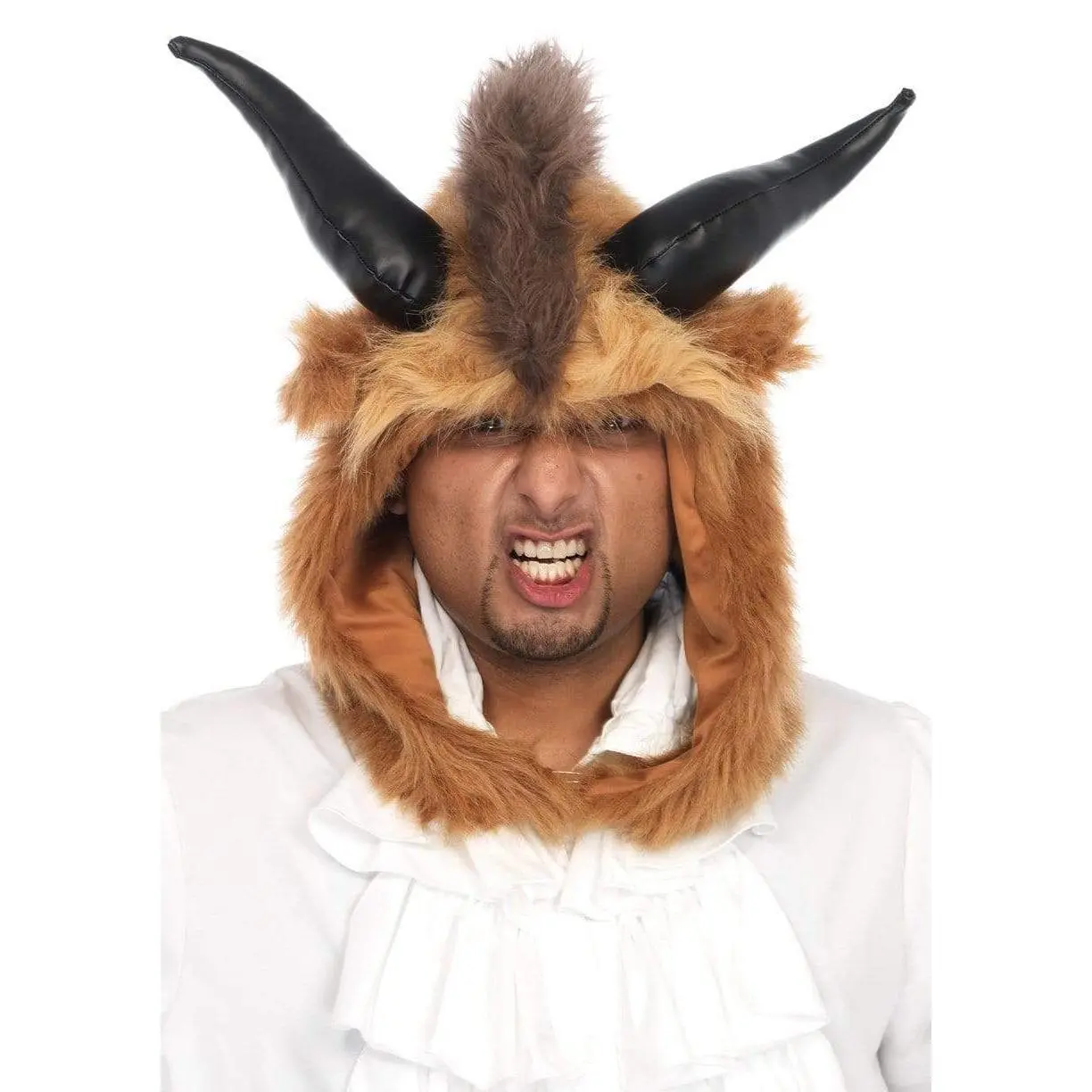 Men's Faux Leather Synthetic Fairytale Inspired Brutal Beast Hood Mask - Adult Couple Cosplay Gear, Horns, Mohawk, Character Side Ears, Universal Fit, Men's Stuff, Beast Prince Vibe, Halloween Costume Ideas, 1 Size