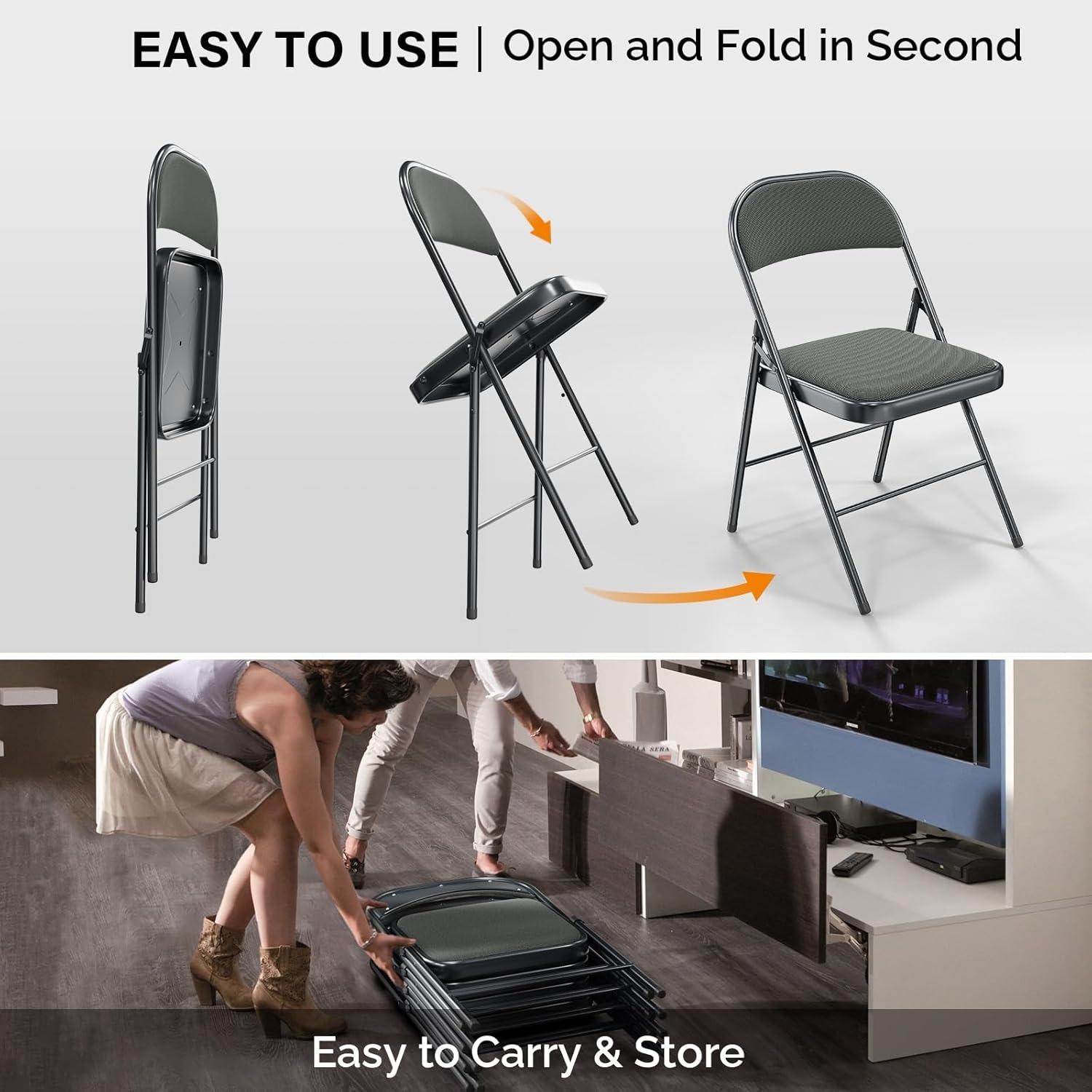 Karlhome 4/6/10 Pack Folding Chairs with Padded Seats, Metal Frame with Fabric Seat & Back, Capacity 350 lbs Karlhome 4/6/10 Pack Folding Chairs with Padded Seats, Metal Frame with Fabric Seat & Back, Capacity 350 lbs